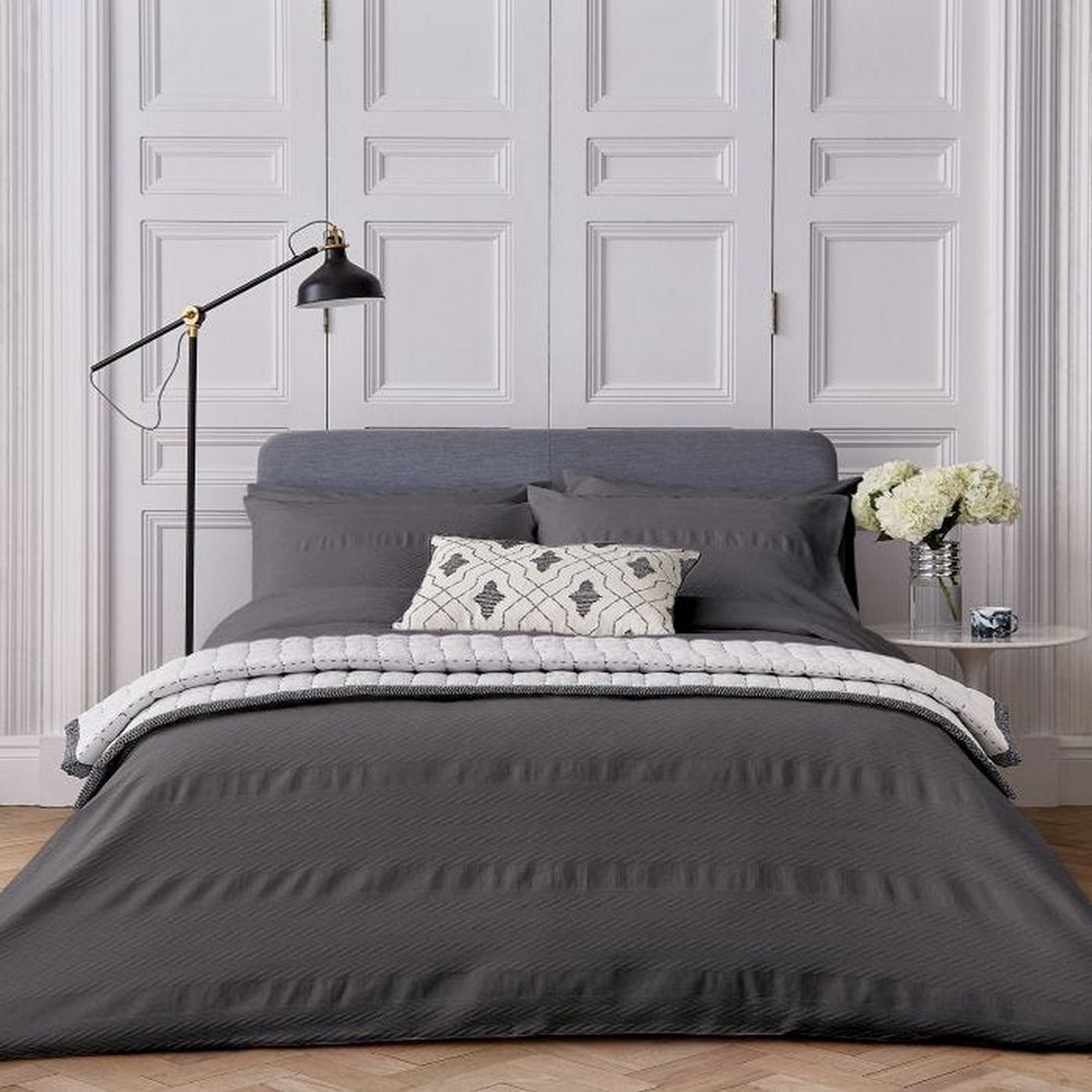 Kenza Chevron Textured Cotton Bedding in Carbon Grey